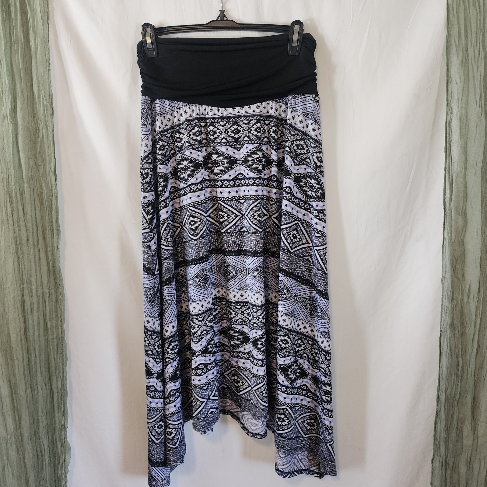 Apt. 9 Black White Purple Silky Stretch Knee Length Skirt Size L